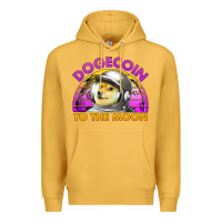 Mustard doge coin to the moon 80's retro sunset Premium Hoodie - Jasminsmagicworld