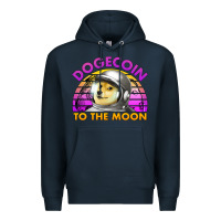 Navy doge coin to the moon 80's retro sunset Premium Hoodie - Jasminsmagicworld