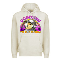 Oatmeal Heather doge coin to the moon 80's retro sunset Premium Hoodie - Jasminsmagicworld