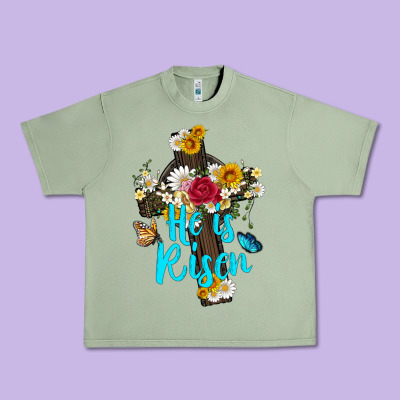 He Is Rısen With Cross And Butterfly Urban Heavy Tee Designed By Artiststas