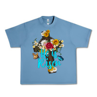 Pebble Blue he is rısen with cross and butterfly Urban Heavy Tee - Artiststas