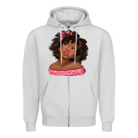 Dove Grey afro black girlchild kiss with bow Zipper Hoodie - texasbilliewilder