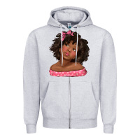 Heather Grey afro black girlchild kiss with bow Zipper Hoodie - texasbilliewilder