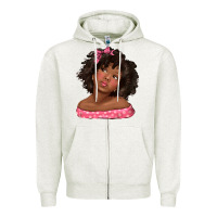 Oatmeal Heather afro black girlchild kiss with bow Zipper Hoodie - texasbilliewilder