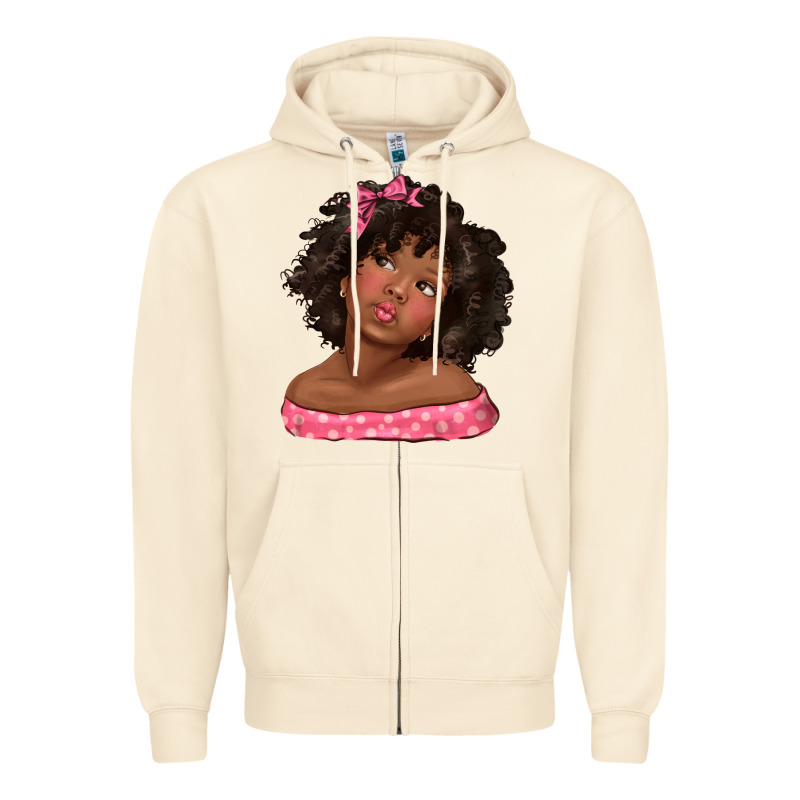 Afro Black Girlchild Kiss With Bow Zipper Hoodie by texasbilliewilder | Teevron