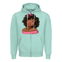 Seafoam afro black girlchild kiss with bow Zipper Hoodie - texasbilliewilder