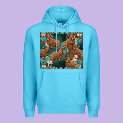Turquoises Gemstones Cowhide Highlands Cow Premium Hoodie Designed By Barkaloodesign