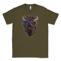 Army Green bison with american flag glasses Classic Tee - RanaPortraitStore