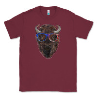Burgundy bison with american flag glasses Classic Tee - RanaPortraitStore
