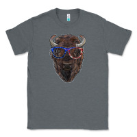 Charcoal Heather bison with american flag glasses Classic Tee - RanaPortraitStore