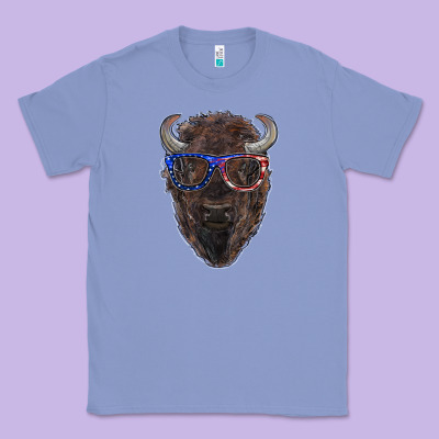 Bison With American Flag Glasses Classic Tee Designed By Ranaportraitstore