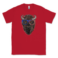 Red bison with american flag glasses Classic Tee - RanaPortraitStore