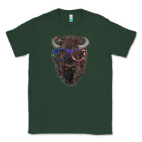 Sports Green bison with american flag glasses Classic Tee - RanaPortraitStore