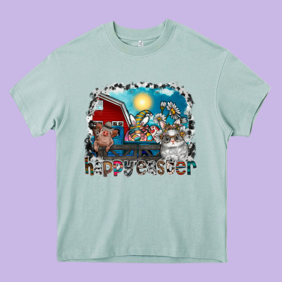 Happy Easter Heavy Core Tee Designed By Cowhidedigitalart