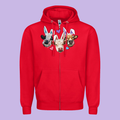 Zipper Hoodie Easter Cows With Bunny Ears