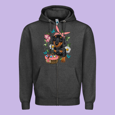 Zipper Hoodie Easter Dachshund