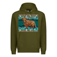 Army Green turquoises gemstones cowhide highland cow Premium Hoodie - BarkalooDesign