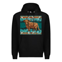 Black turquoises gemstones cowhide highland cow Premium Hoodie - BarkalooDesign