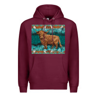 Burgundy turquoises gemstones cowhide highland cow Premium Hoodie - BarkalooDesign