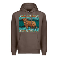 Coffee turquoises gemstones cowhide highland cow Premium Hoodie - BarkalooDesign