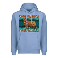Colony Blue turquoises gemstones cowhide highland cow Premium Hoodie - BarkalooDesign