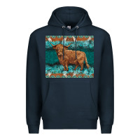 Navy turquoises gemstones cowhide highland cow Premium Hoodie - BarkalooDesign