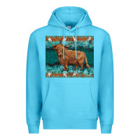Ocean Blue turquoises gemstones cowhide highland cow Premium Hoodie - BarkalooDesign
