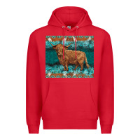 Red turquoises gemstones cowhide highland cow Premium Hoodie - BarkalooDesign