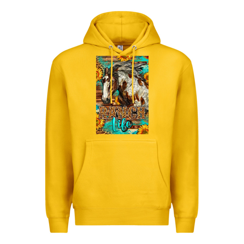 Western Ranch Life Mustang Horse Premium Hoodie by LillyAllenDesigns | Teevron