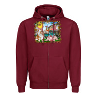 Burgundy Easter Farm Bunny And Pig Zipper Hoodie - RanaPortraitStore
