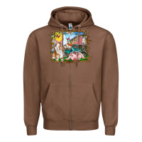 Chestnut Easter Farm Bunny And Pig Zipper Hoodie - RanaPortraitStore