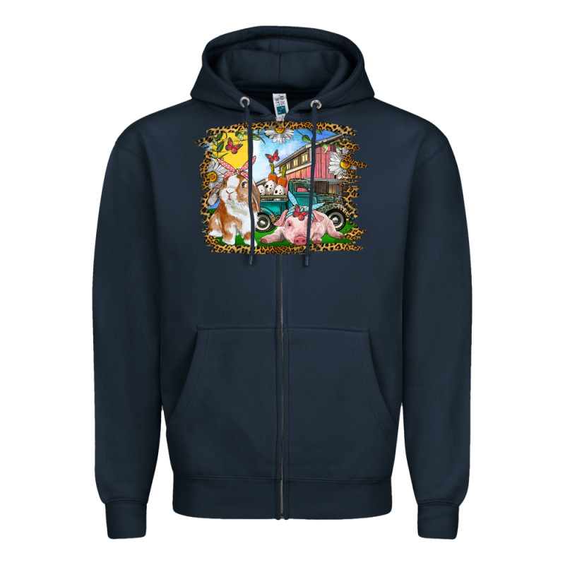 Easter Farm Bunny And Pig Zipper Hoodie by RanaPortraitStore | Teevron