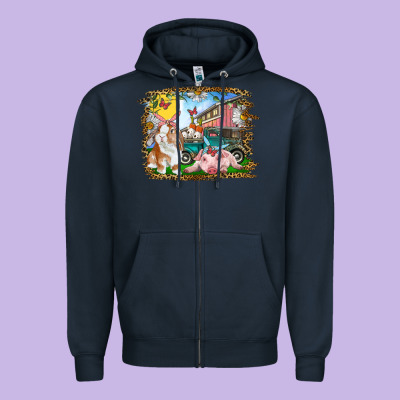 Zipper Hoodie Easter Farm Bunny And Pig