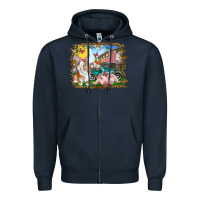 Navy Easter Farm Bunny And Pig Zipper Hoodie - RanaPortraitStore