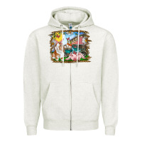 Oatmeal Heather Easter Farm Bunny And Pig Zipper Hoodie - RanaPortraitStore