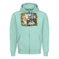 Seafoam Easter Farm Bunny And Pig Zipper Hoodie - RanaPortraitStore