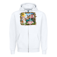 White Easter Farm Bunny And Pig Zipper Hoodie - RanaPortraitStore