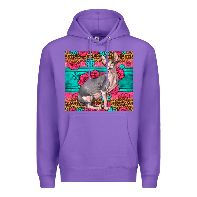 Pink Glitter And Roses Sphynx Cat Premium Hoodie by LillyAllenDesigns | Teevron