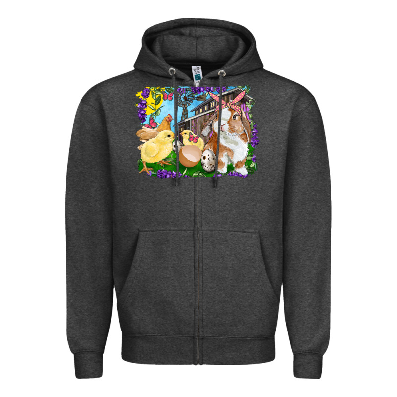 Easter Farm Chicks And Bunny Zipper Hoodie by RanaPortraitStore | Teevron