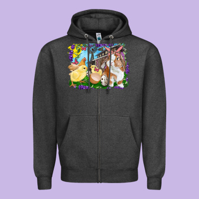 Zipper Hoodie Easter Farm Chicks And Bunny