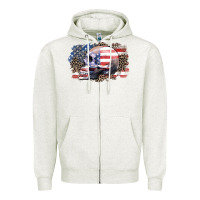 Oatmeal Heather american skull Zipper Hoodie - Zillion Design Studio