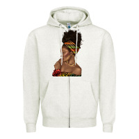 Oatmeal Heather afro black woman profile juneteenth Zipper Hoodie - texasbilliewilder