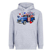 Heather Grey 4th of July American flag truck Heavyweight Hoodie - Neo Western