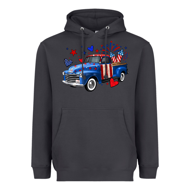4th Of July American Flag Truck Heavyweight Hoodie by Neo Western | Teevron