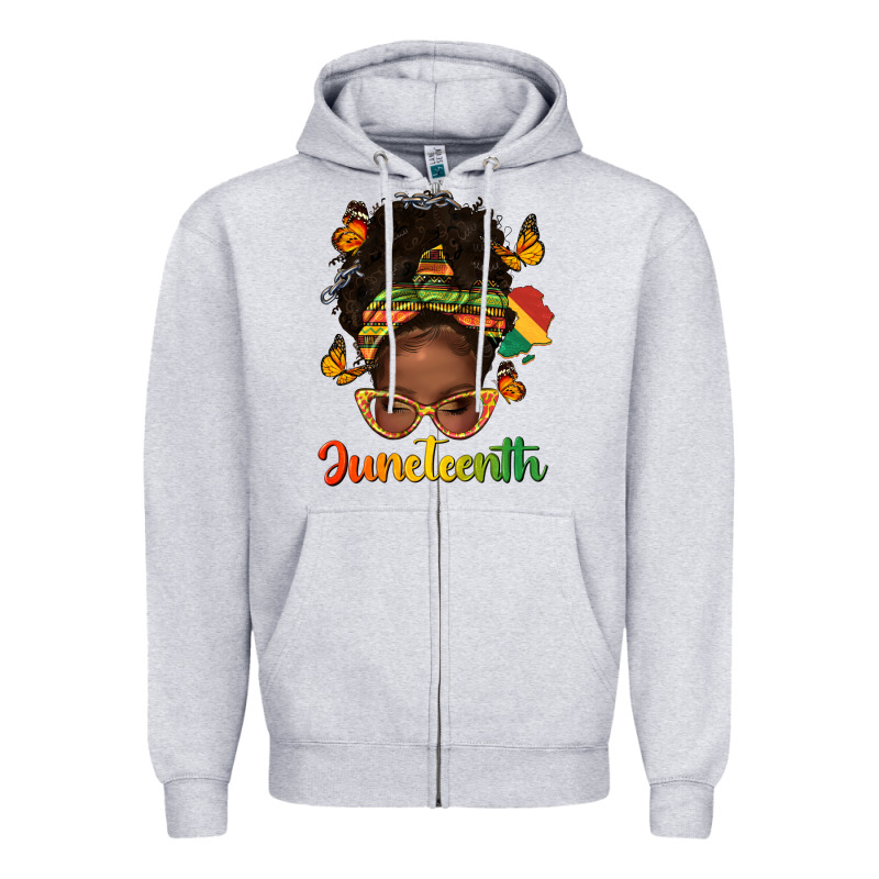 Afro Messy Bun Juneteenth Zipper Hoodie by texasbilliewilder | Teevron