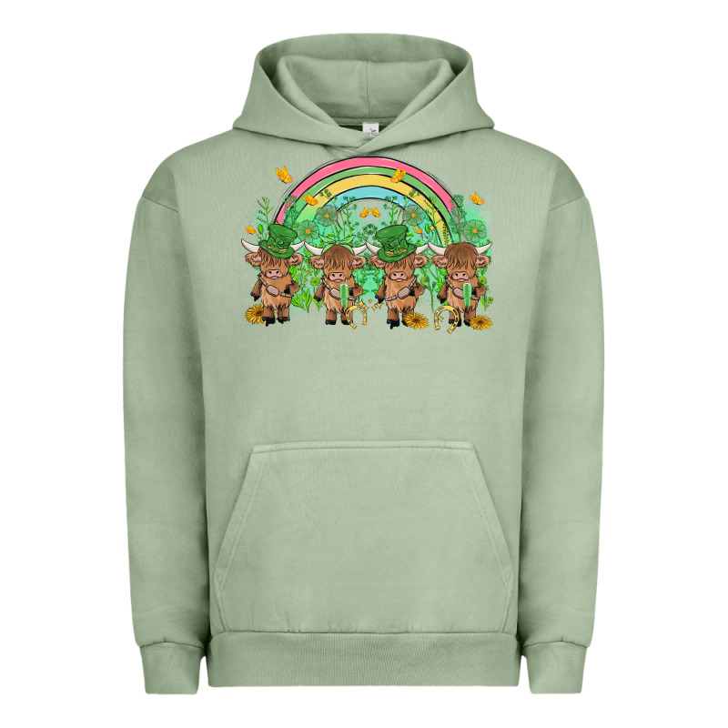 St Patrick's Day Baby Highland Cow Urban Hoodie by MaliasSmallBusiness | Teevron