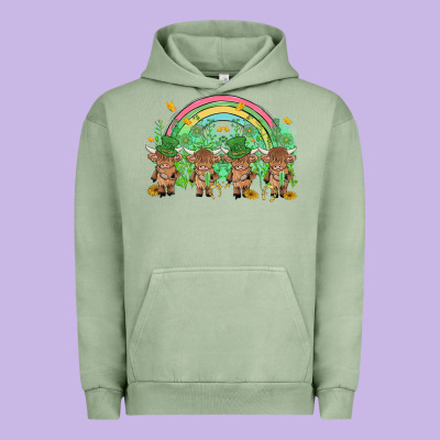 St Patrick's Day Baby Highland Cow Urban Hoodie Designed By Maliassmallbusiness