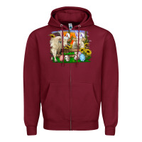 Burgundy Easter Farm Cows Bunny Ears And Eggs Zipper Hoodie - RanaPortraitStore
