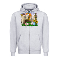 Heather Grey Easter Farm Cows Bunny Ears And Eggs Zipper Hoodie - RanaPortraitStore