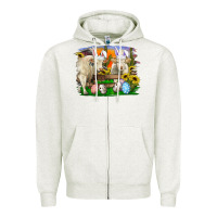 Oatmeal Heather Easter Farm Cows Bunny Ears And Eggs Zipper Hoodie - RanaPortraitStore